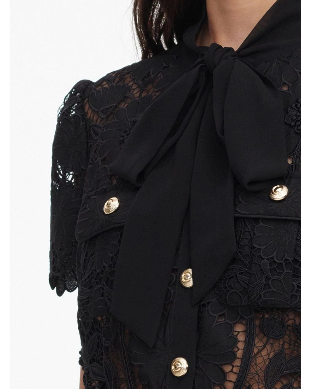 Self-Portrait Black Lace Tie Neck Top