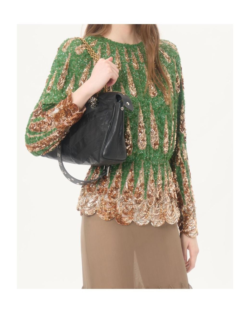 Valentino Green Embroidered Chiffon Top