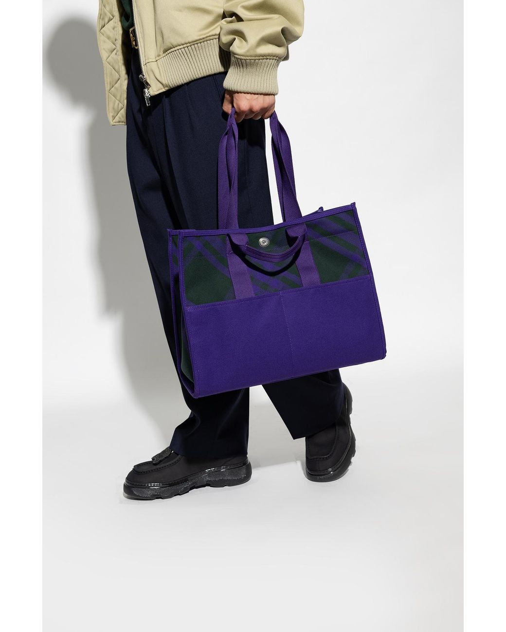 Burberry Purple Check Pattern Tote Bag for men