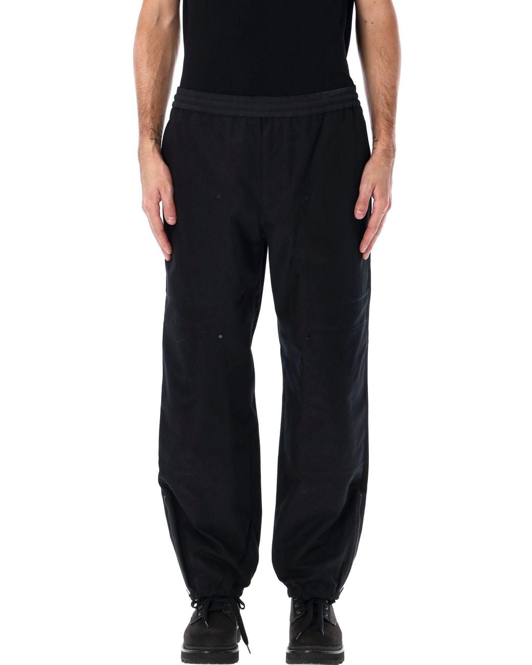 Moncler Black Logo Embroidered Tapered Leg Trousers for men
