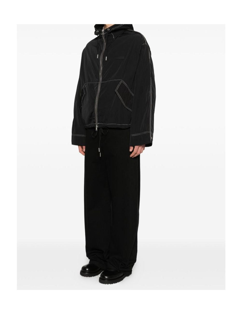 AMI Black Ami Contrast-Stitch Drawstring Hooded Jacket for men