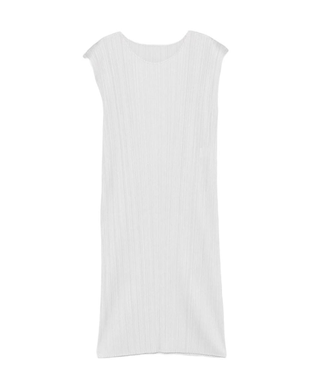 Pleats Please Issey Miyake White Pleated Dress