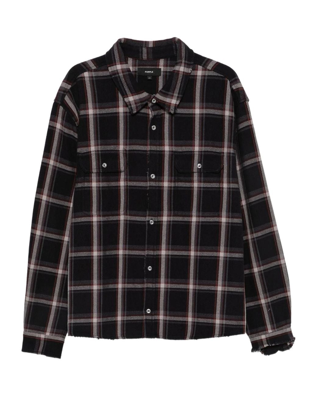 Purple Brand Black Long-Sleeve Plaid Shirt for men