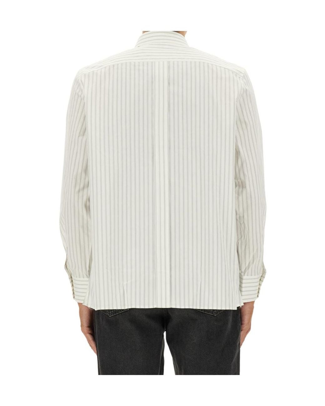 Saint Laurent White Cassandre Button-Up Striped Shirt for men