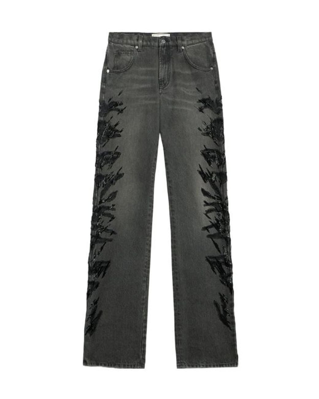 Blumarine Gray Embellished Straight Leg Jeans