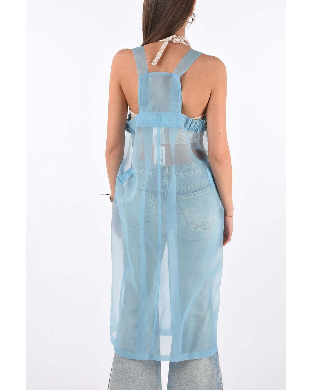 Maison Margiela Blue Sheer Sleeveless Midi Day Dress