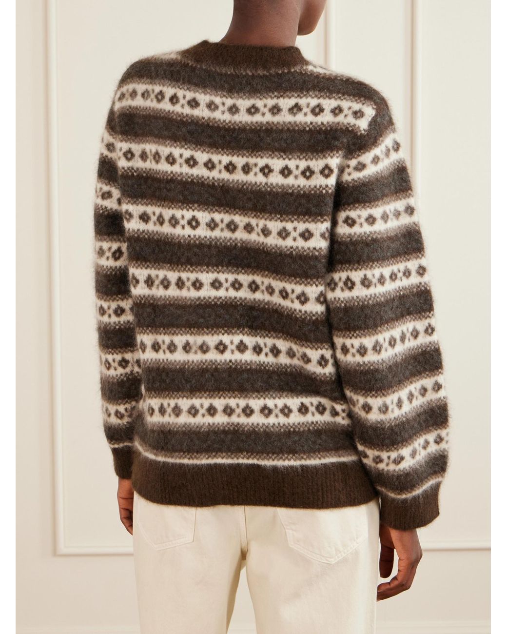 Doen Brown Striped Intarsia-Knit Wool Sweater