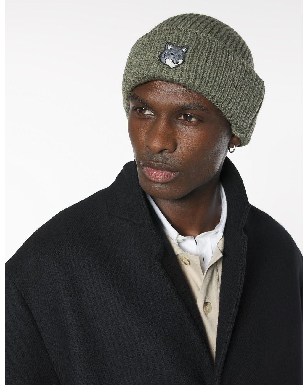 Maison Kitsuné Green Maison Kitsuné Fox Head Large Beanie for men