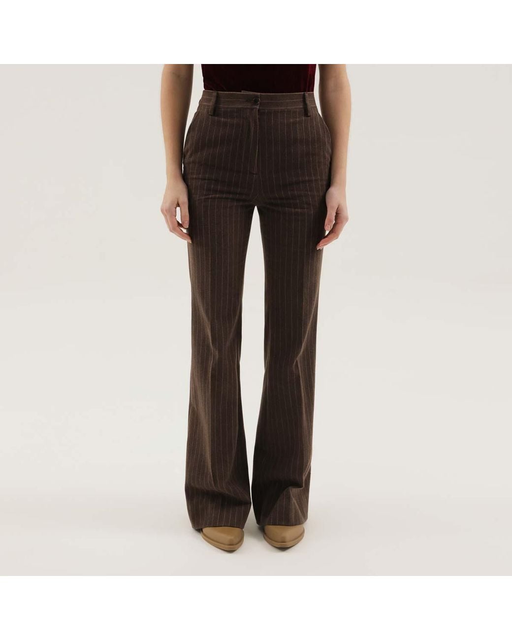 1989 STUDIO Brown Pinstriped Flared Pants