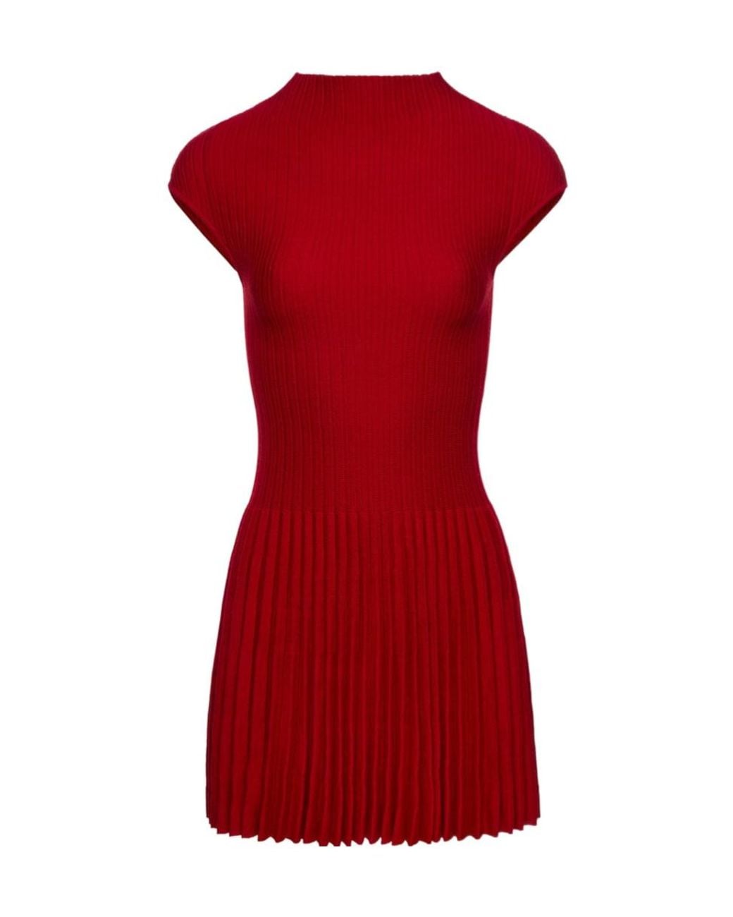 Magda Butrym Red Ribbed Knit High-Neck Skater Dress
