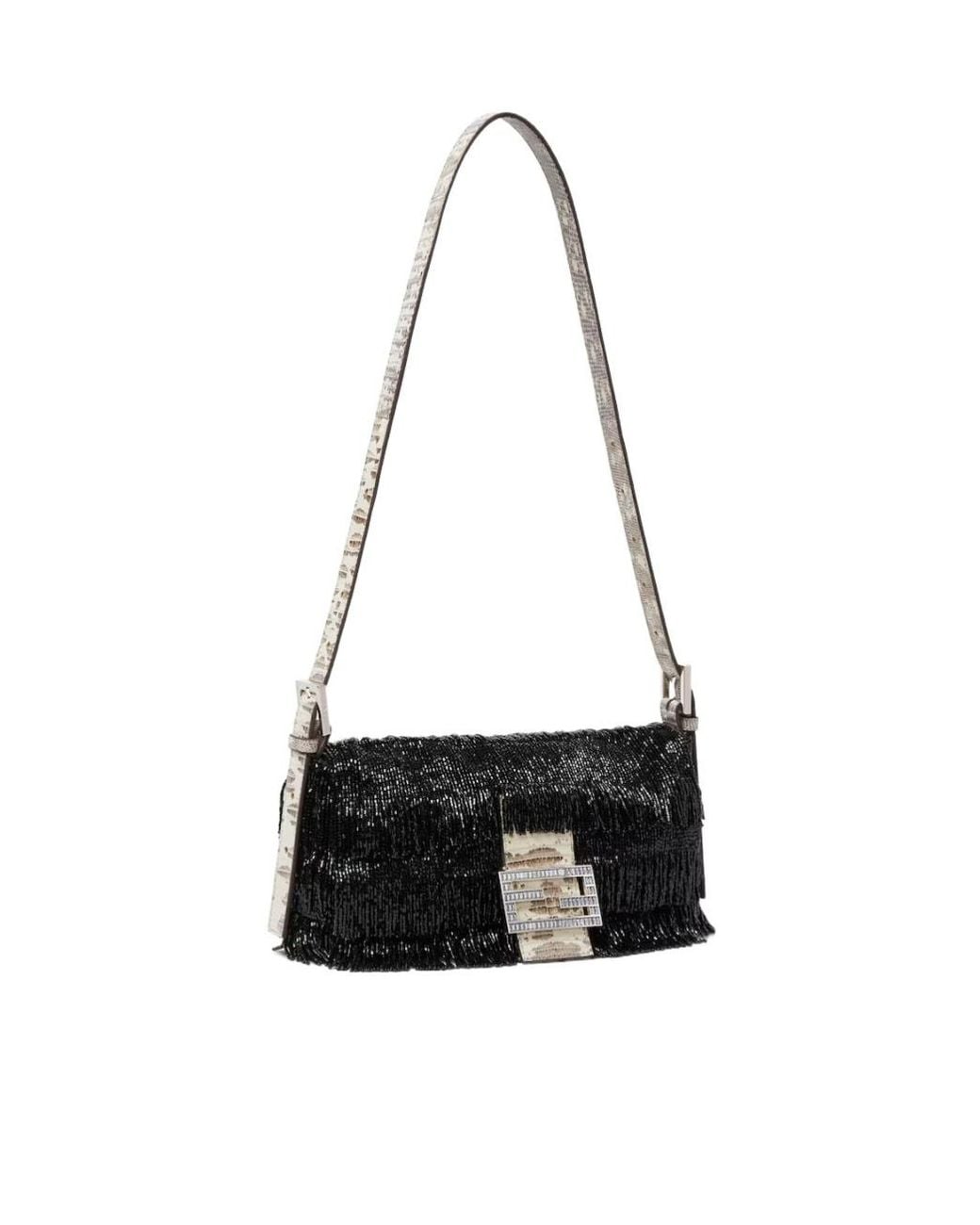 Fendi Black Re Edition Bag With Bead Fringes