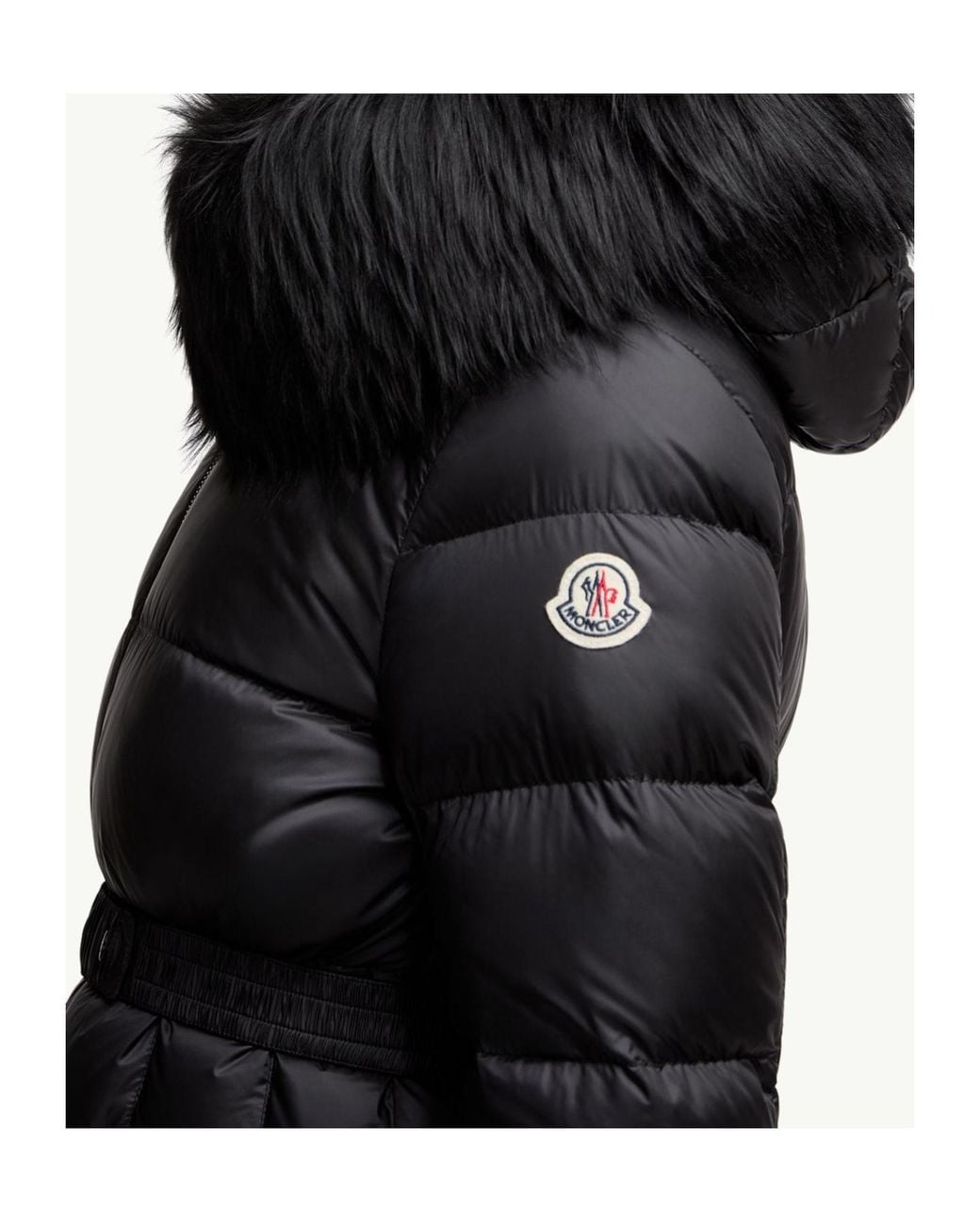 Moncler Black Boed Fur-Trim Hooded Padded Jacket