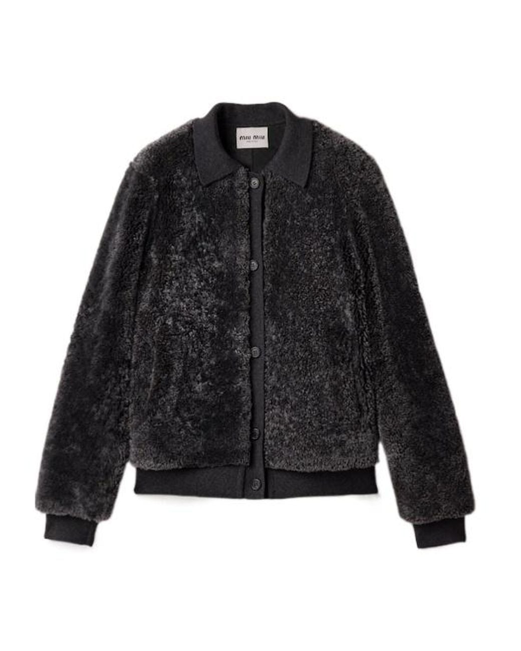 Miu Miu Black Shearling And Knit Blouson Jacket