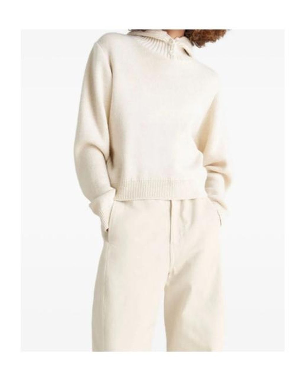 Lemaire White Ribbed Hooded Jumper