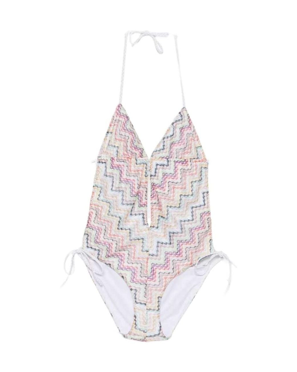 Missoni White Zigzag-Knit V-Neck Swimsuit