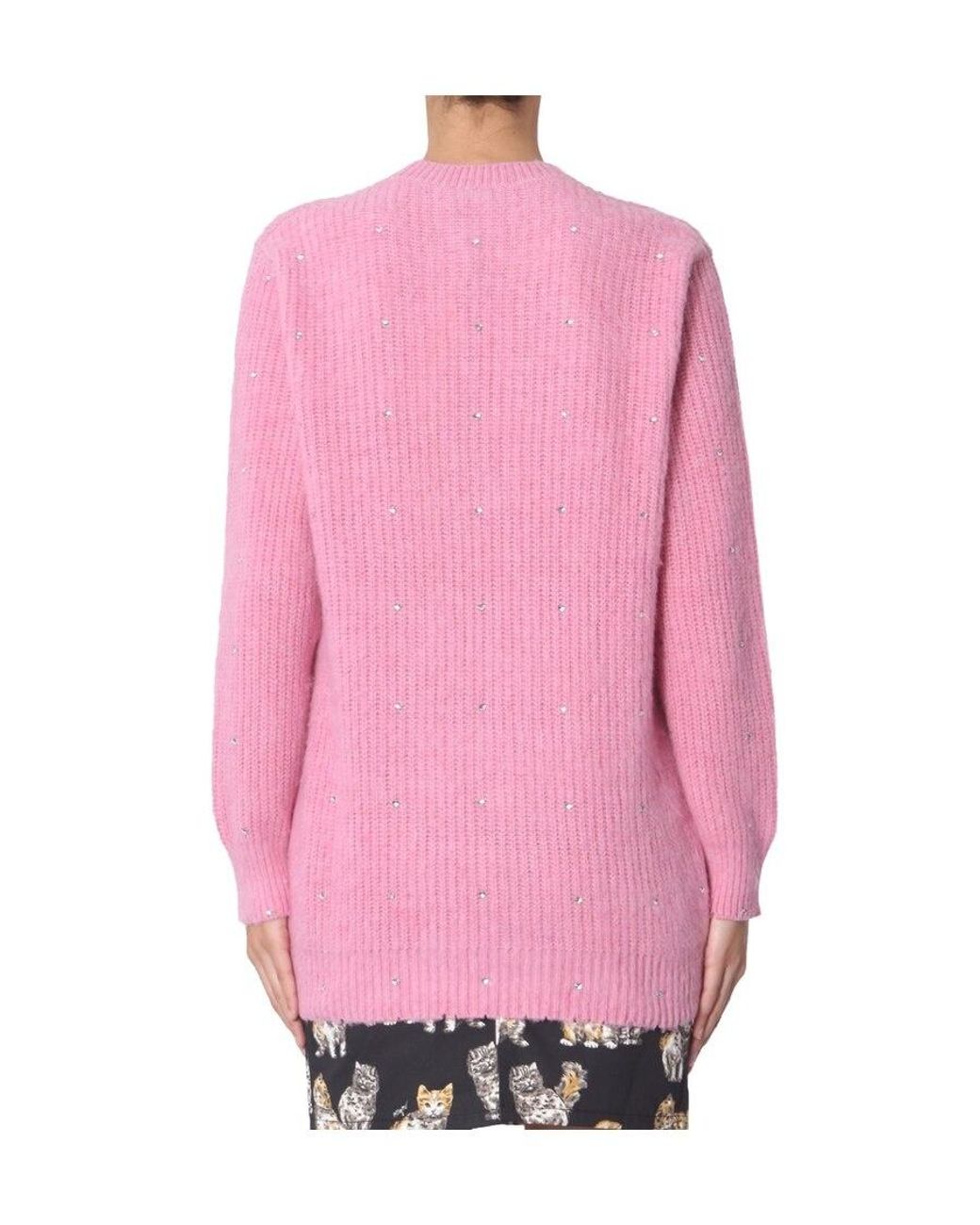 MSGM Pink Embellished Diamond Effect Sweater