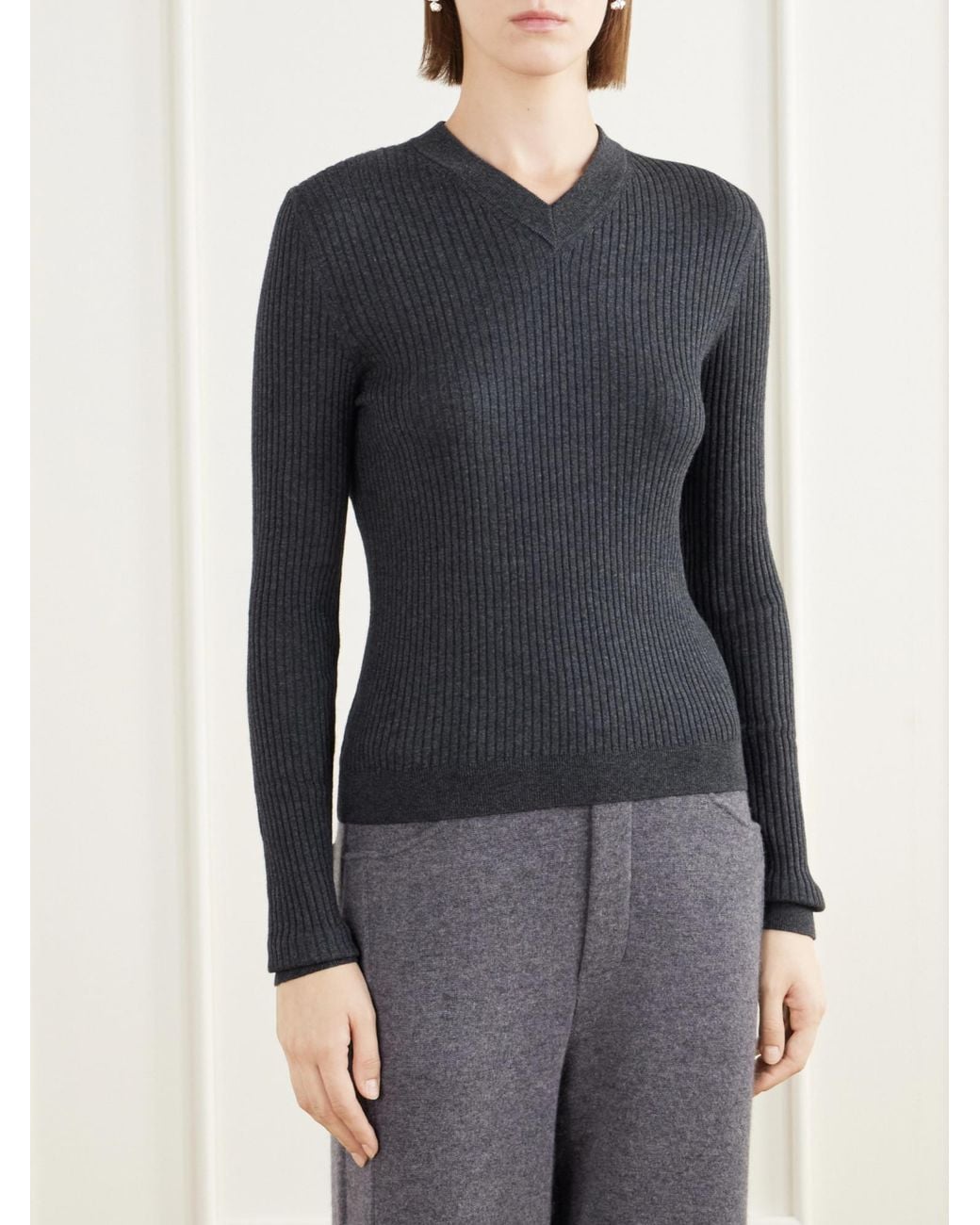 Lisa Yang Blue Ribbed Cotton And Cashmere-Blend Sweater