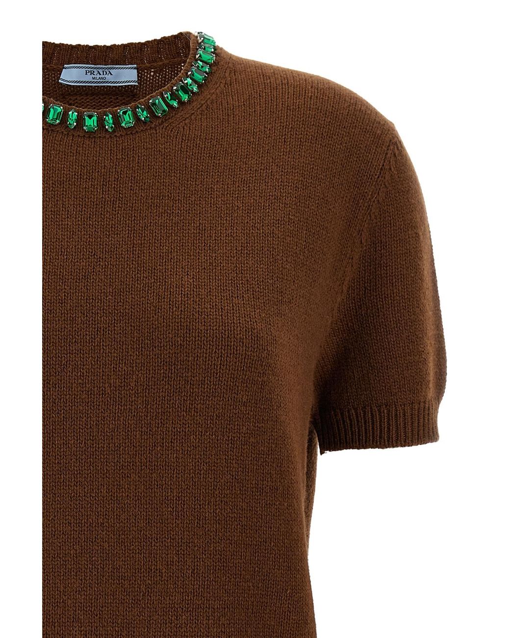 Prada Brown Embellished Short Sleeved Jumper
