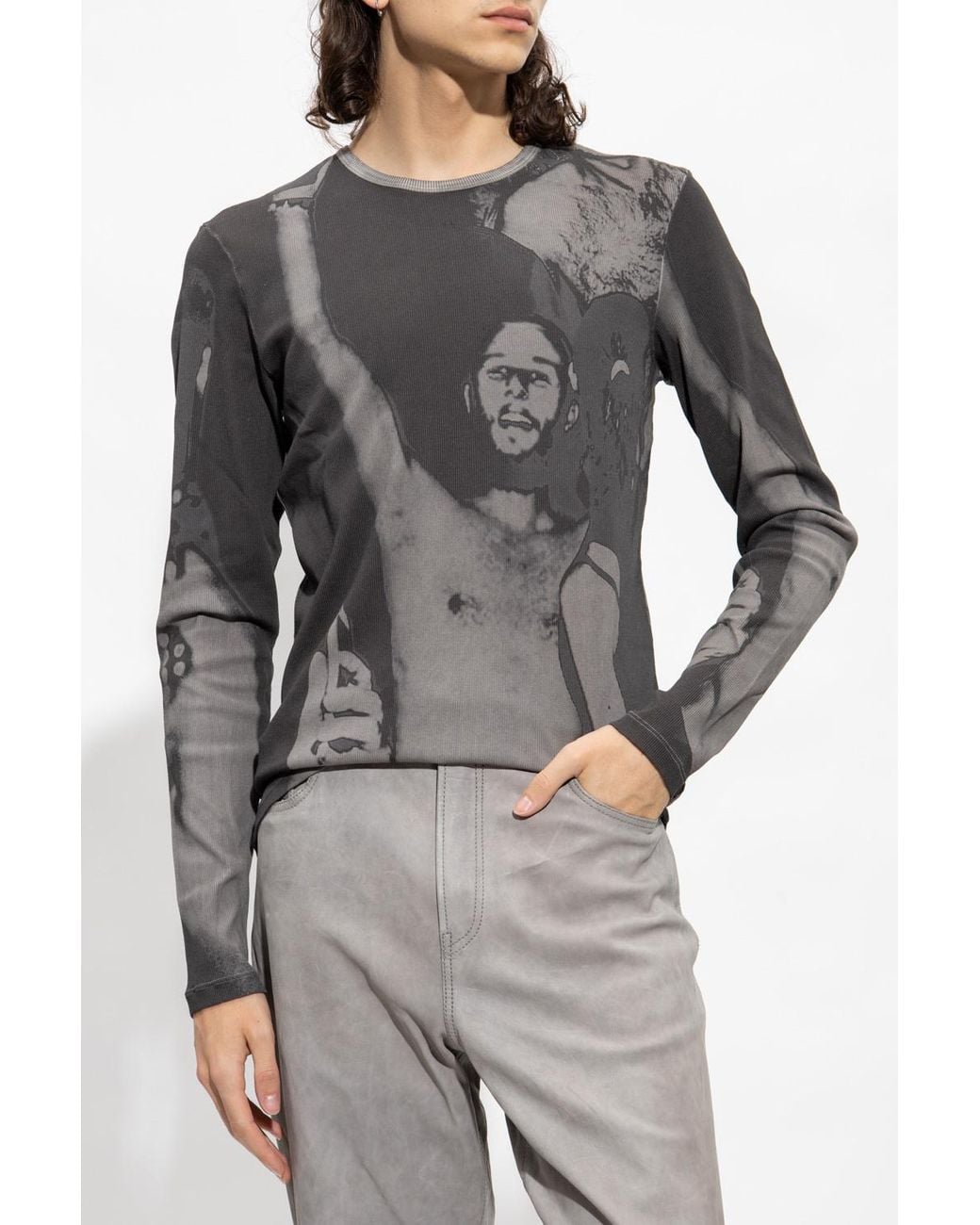 DIESEL Gray Photograph-Print Long-Sleeved T-Shirt for men