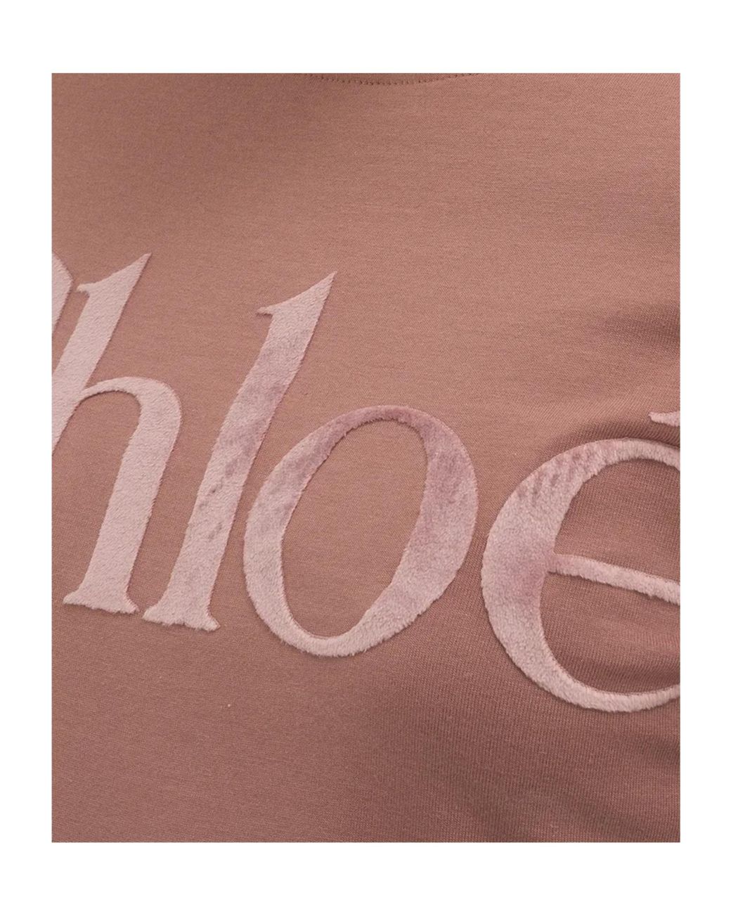 Chloé Pink Chloé Logo Detailed Crewneck T-Shirt