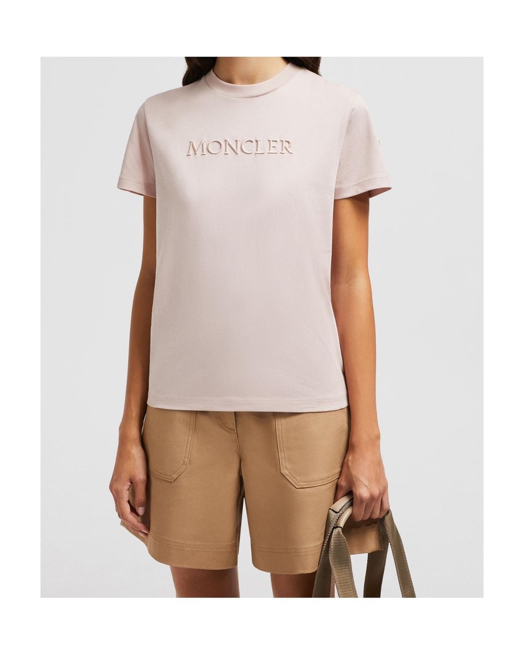 Moncler Pink Logo Embroidered Crewneck T-Shirt