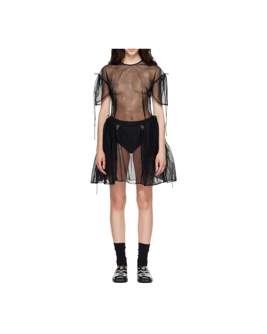 Simone Rocha Black Puff-Sleeve Mini Dress