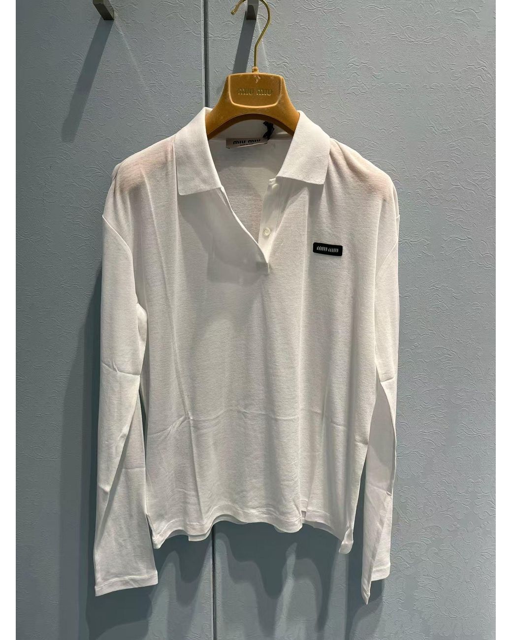 Miu Miu Ribbed Jersey Polo Shirt in White | Lyst