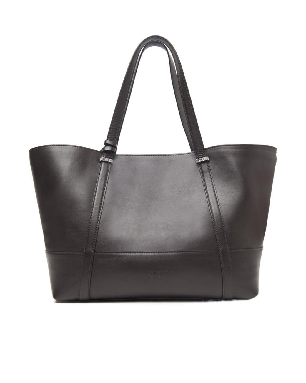 Peserico Gray Logo-Debossed Calf Leather Tote Bag