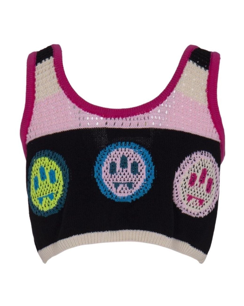 Barrow Pink Crochet-Panelled V-Neck Cropped Top