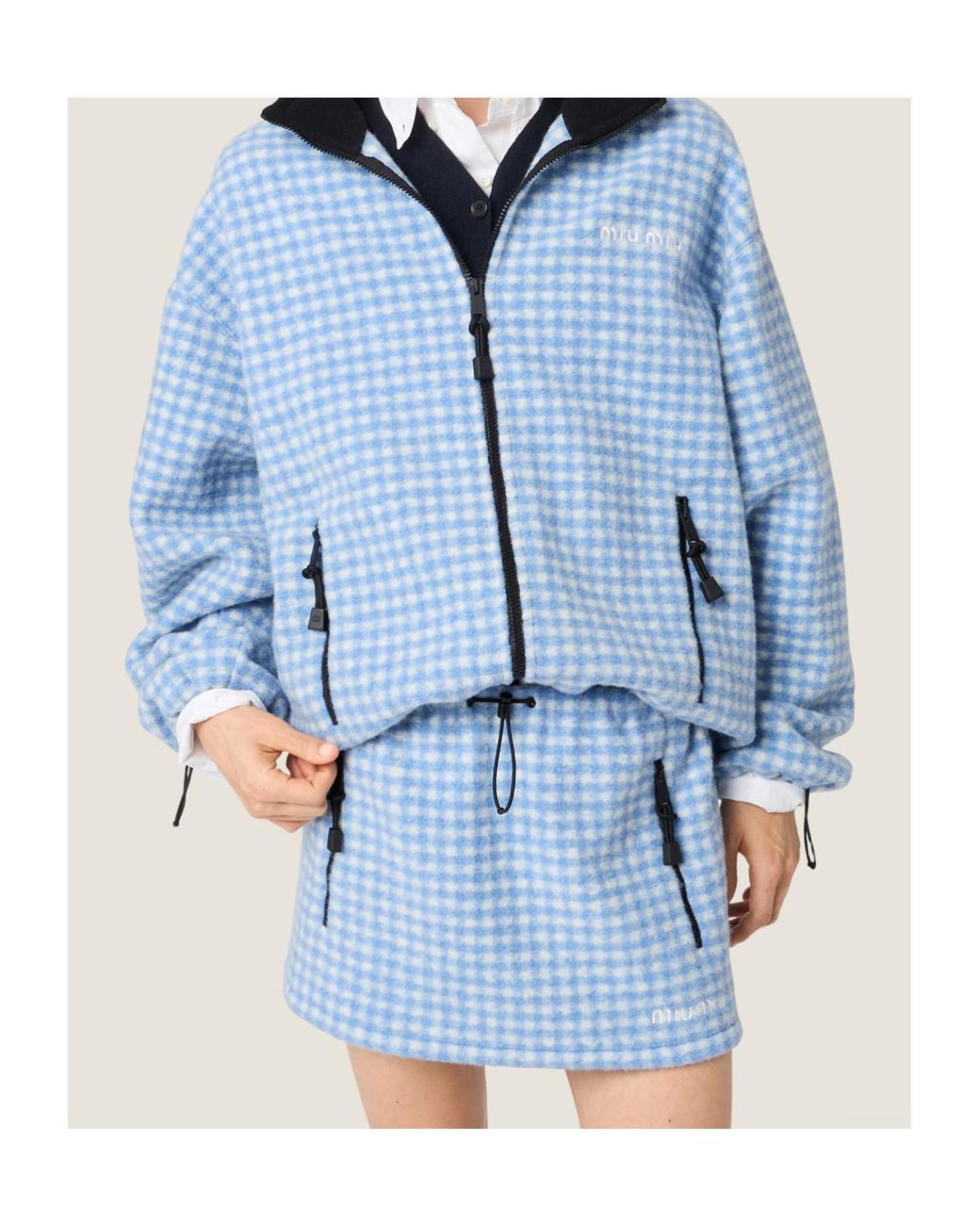 Miu Miu Blue Vichy Fleece Miniskirt