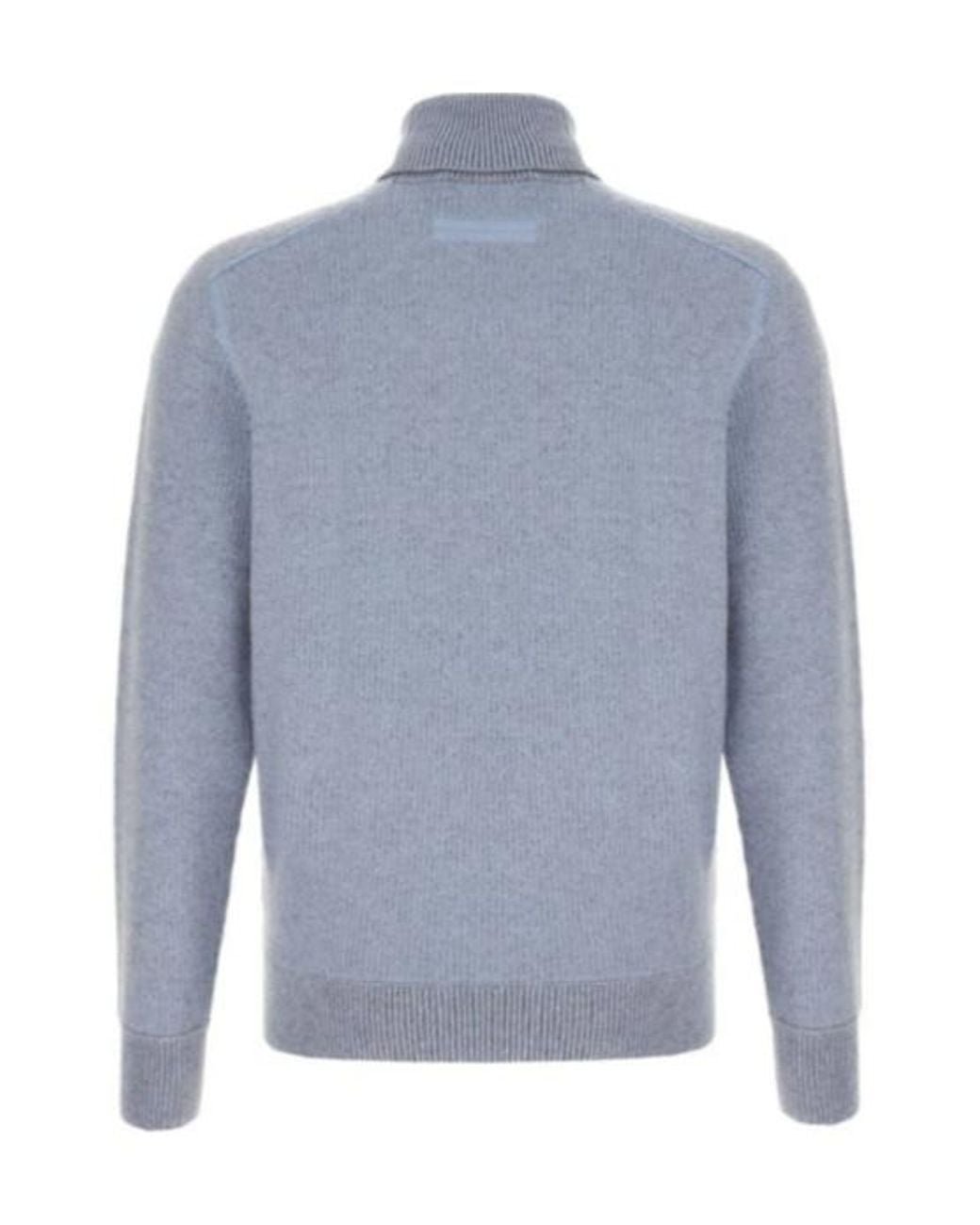 Zegna Blue Ribbed Roll-Neck Sweater for men
