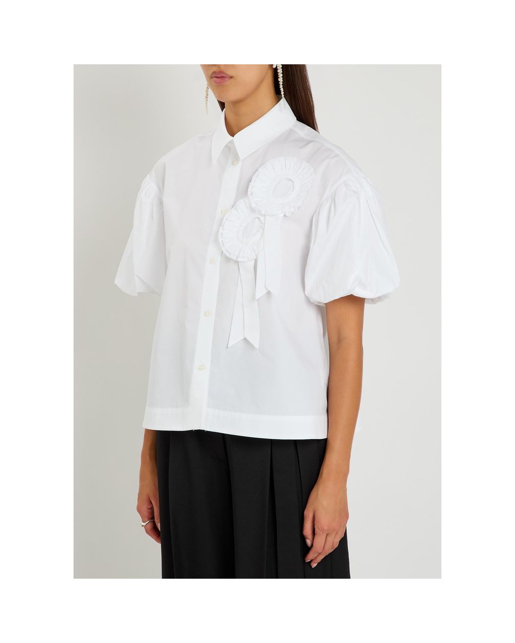 Simone Rocha White Cotton Puff-Sleeve Top