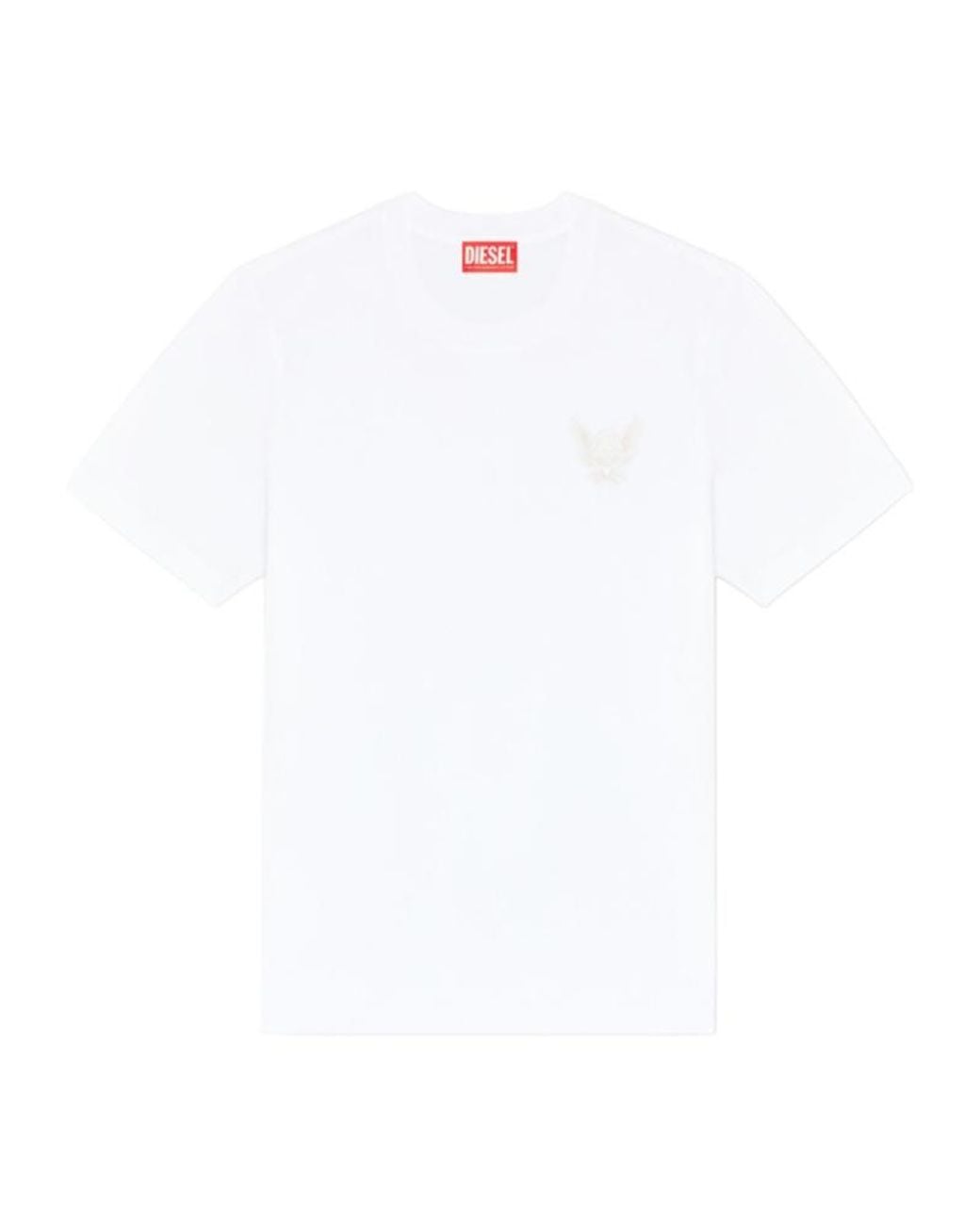 DIESEL White Cotton T-Shirt With Chest Logo Motif for men