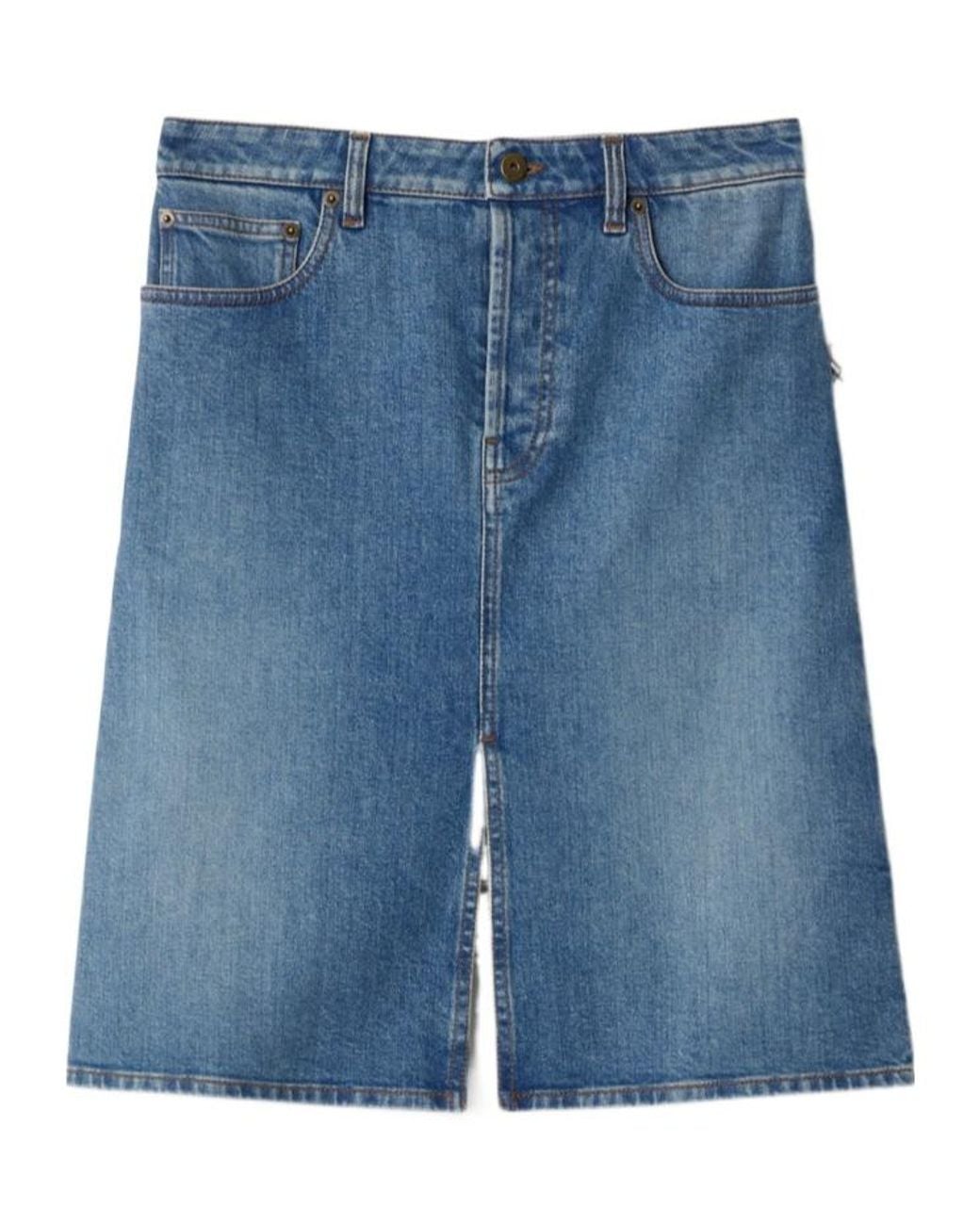 Burberry Blue Front-Slit Denim Skirt