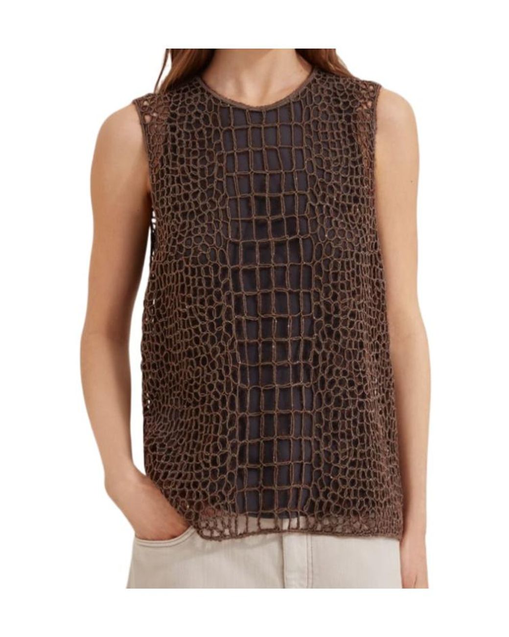 Brunello Cucinelli Brown Crocodile-Effect Top