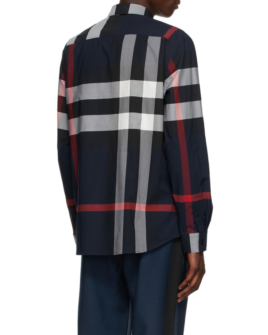 Burberry Blue Checked Stretched Poplin Shirt for men