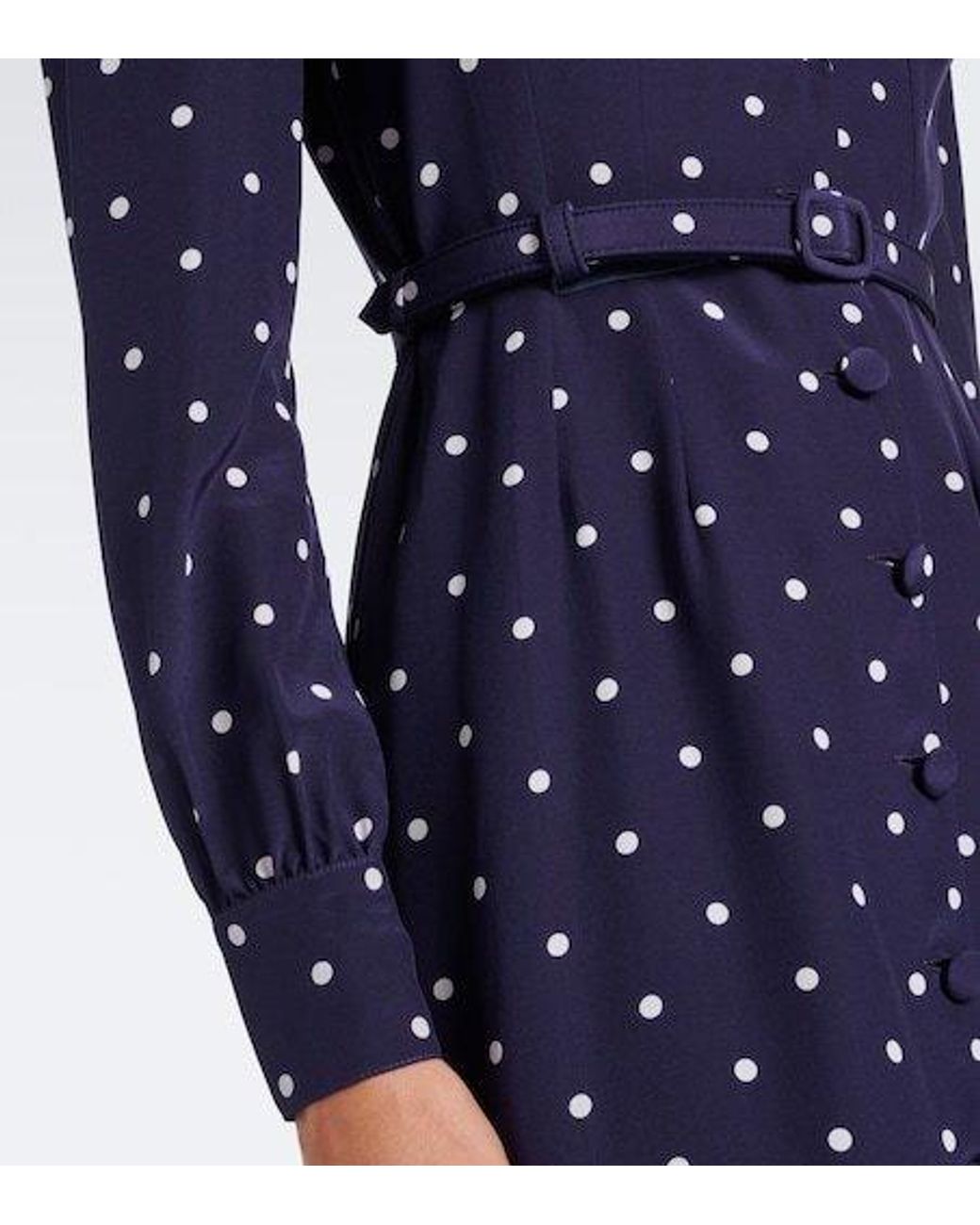 Alessandra Rich Blue Belted Polka-Dot Silk Midi Dress