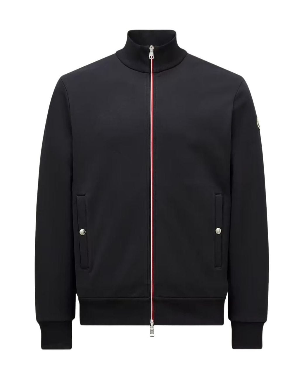 Moncler Black Tricolor-Trimmed Cotton Zip-Up Sweatshirt for men