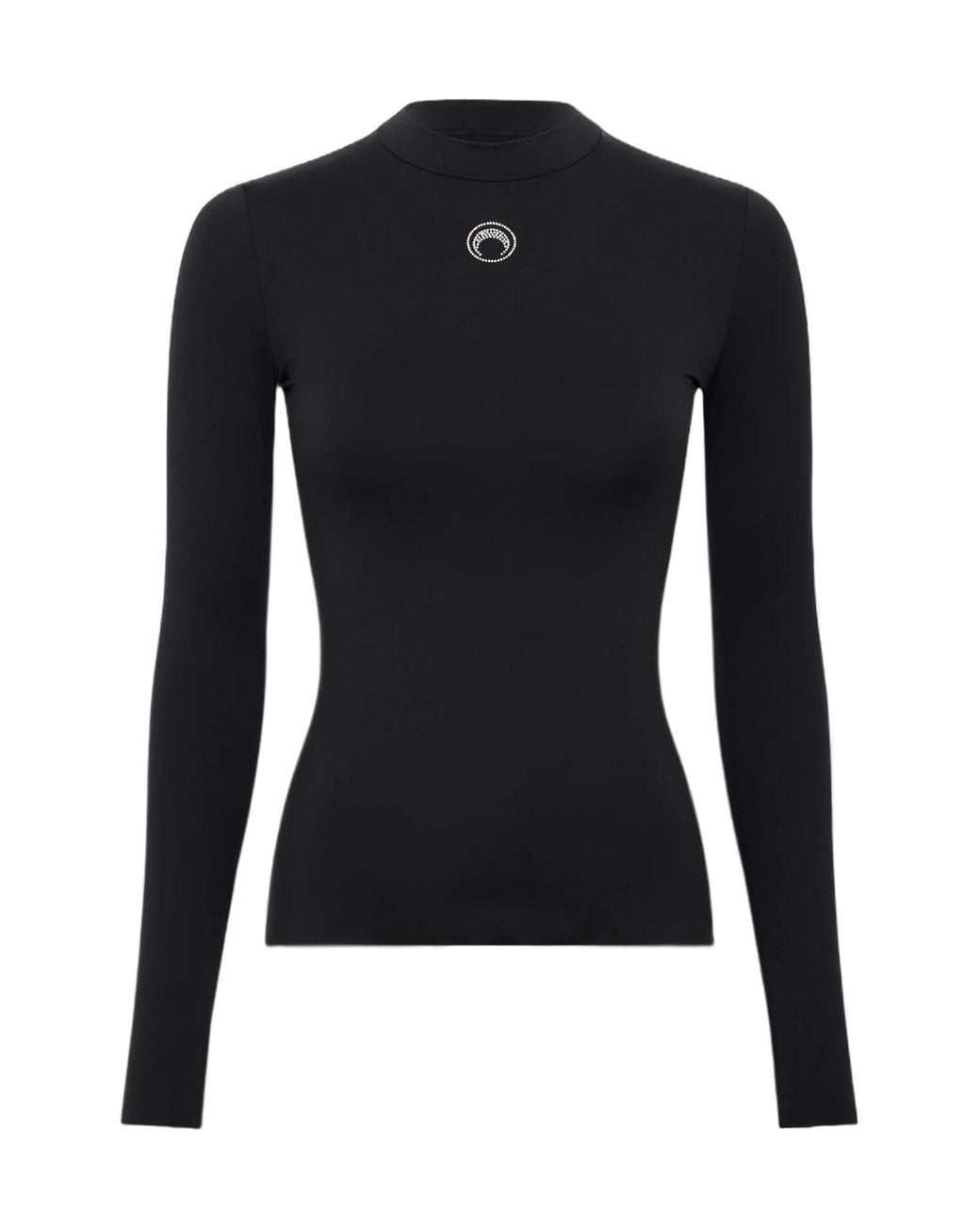 MARINE SERRE Black Moon Logo Strass Jersey Ls Highneck Top