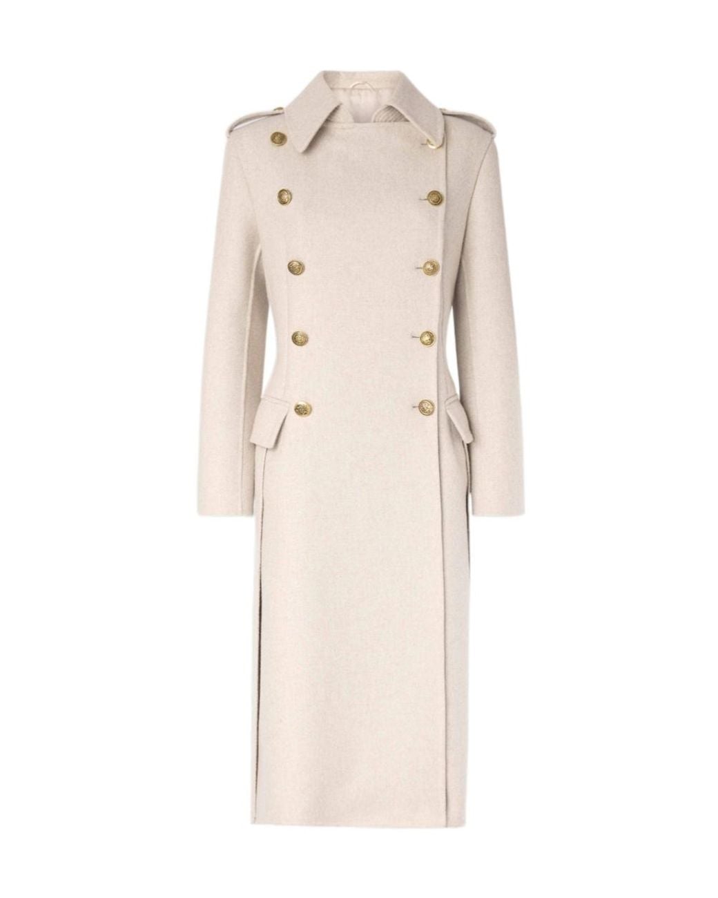Ermanno Scervino Natural Oversized Double-Breasted Tailored Coat With Heraldic Buttons