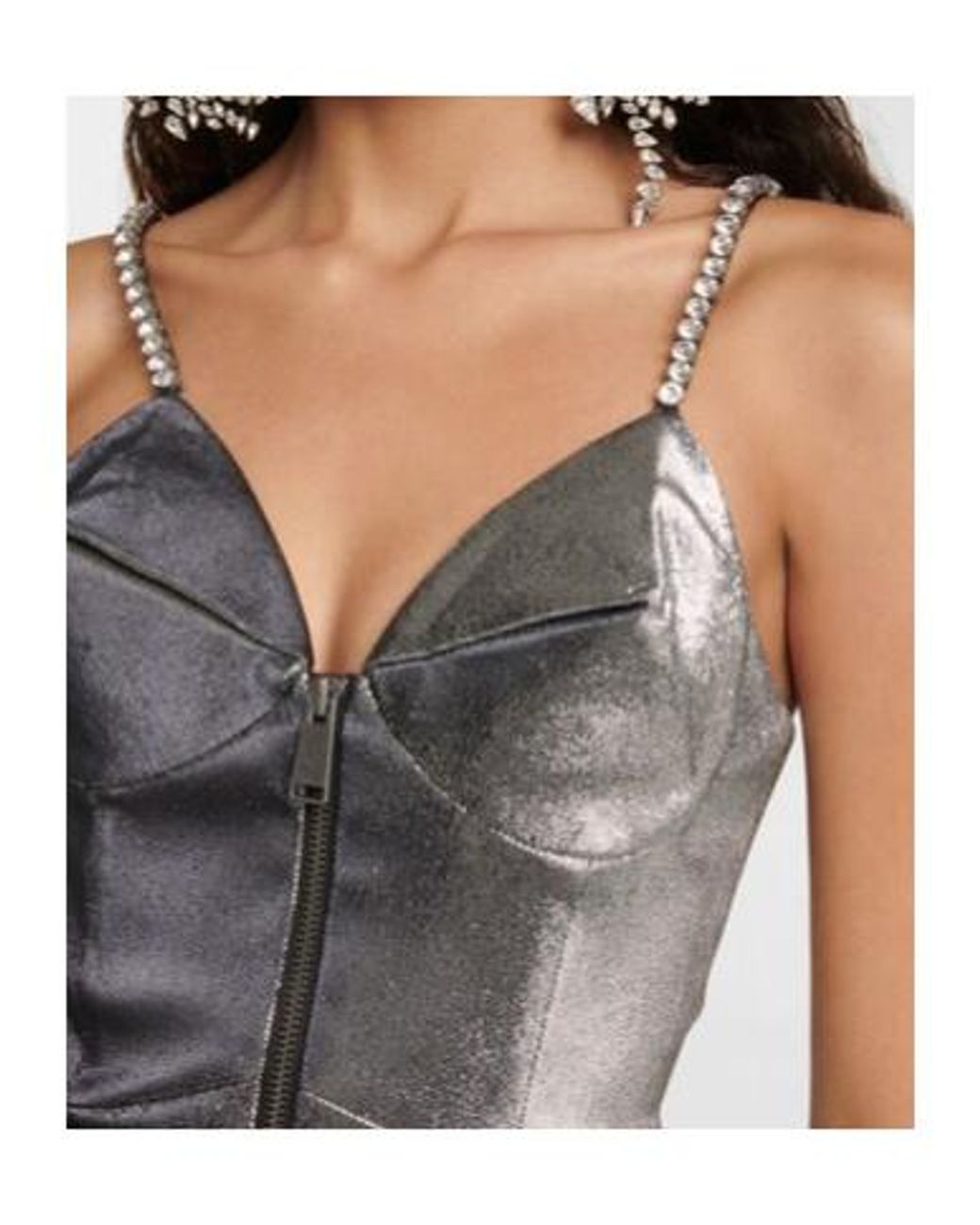 Area Gray Embellished Metallic Corset Top