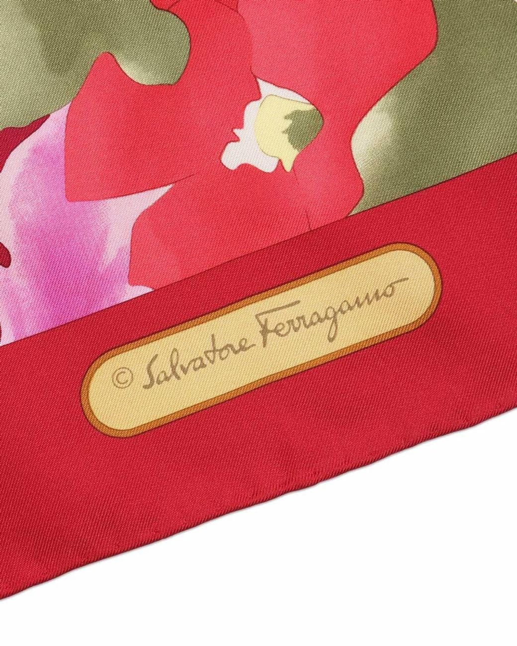 Ferragamo Red Printed Square Silk Scarf