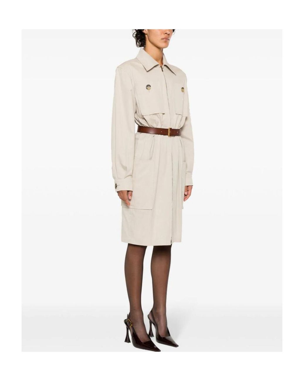 Saint Laurent Natural Saharienne Belted Dress