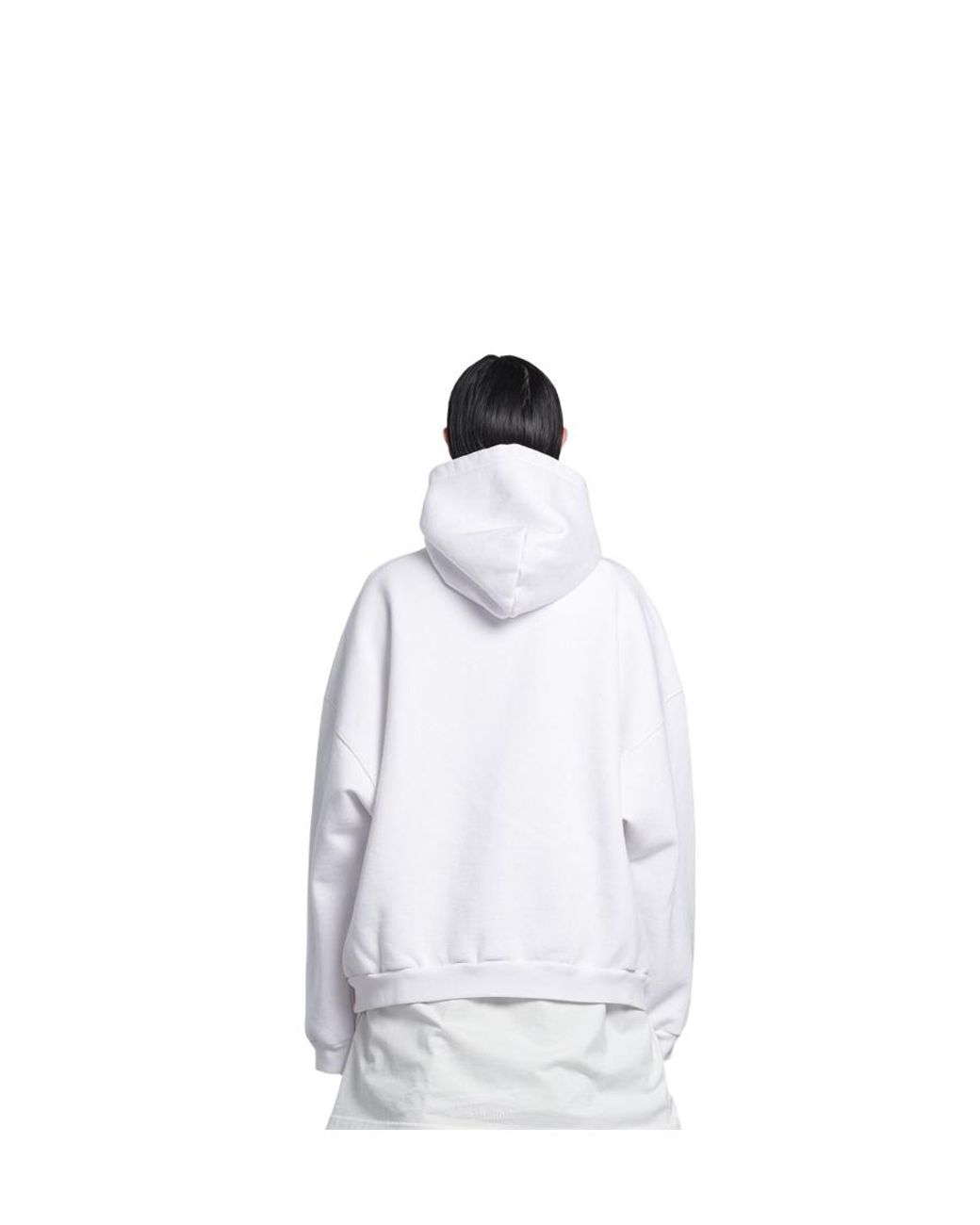 Balenciaga White Logo Print Ribbed Hem Hoodie