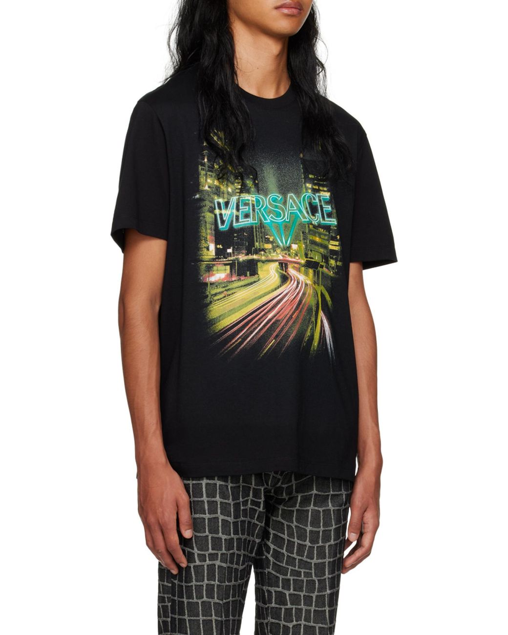 Versace Black Logo-Printed Crewneck T-Shirt for men