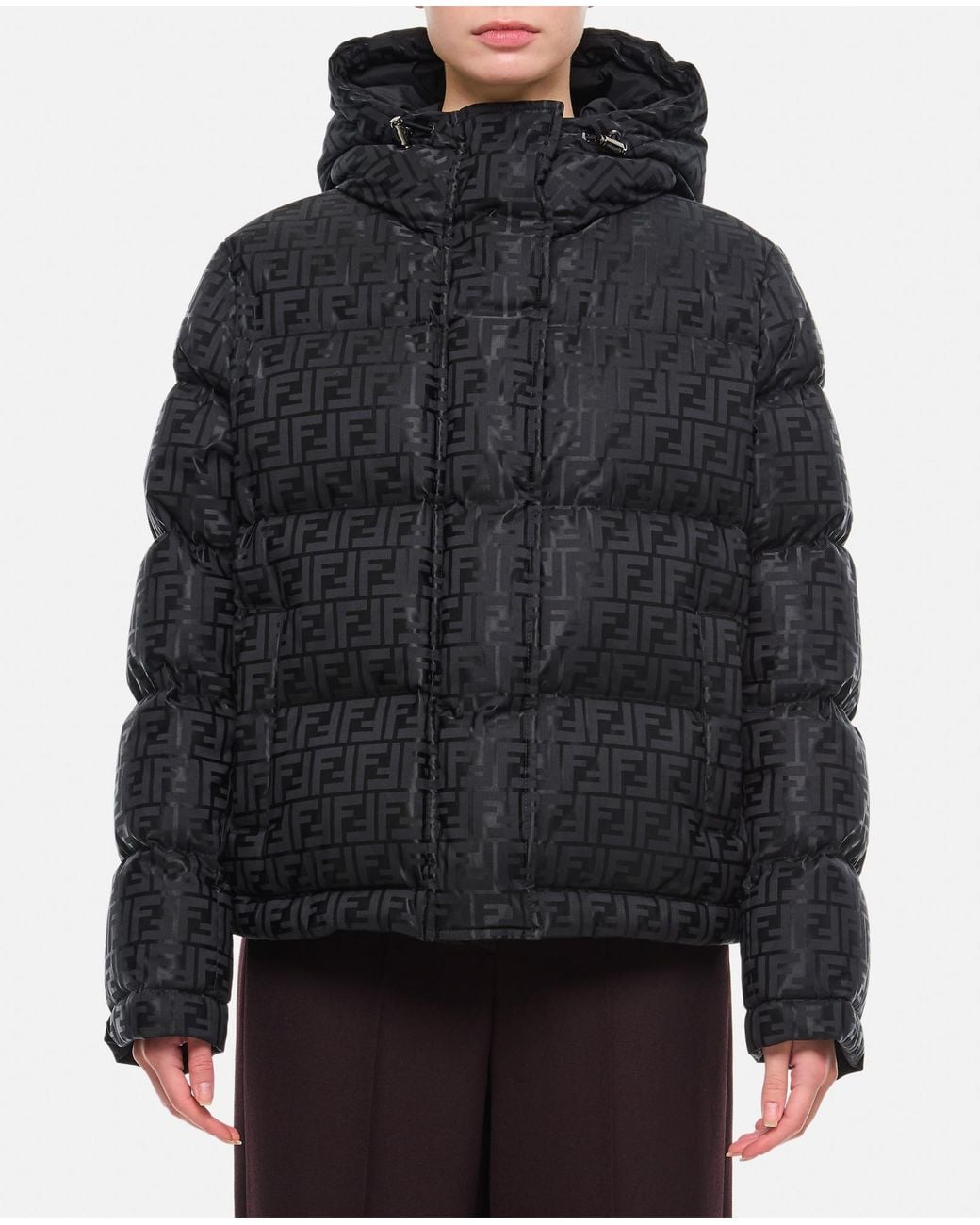 Fendi Black Ff Jacquard Hooded Jacket