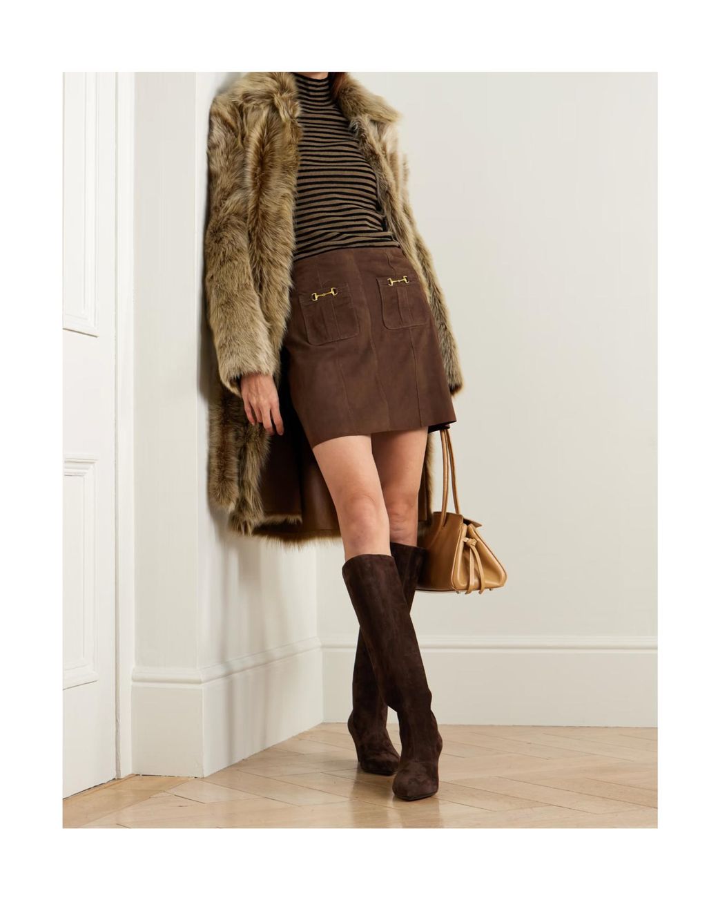 Rixo Brown Trim-Trimmed Midi Skirt