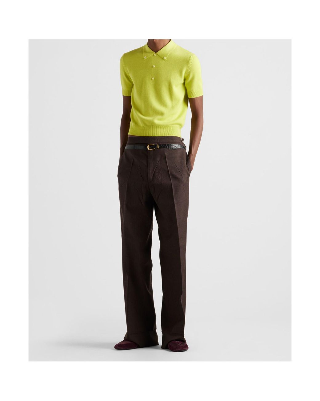 Prada Brown Belted Wide-Leg Trousers for men