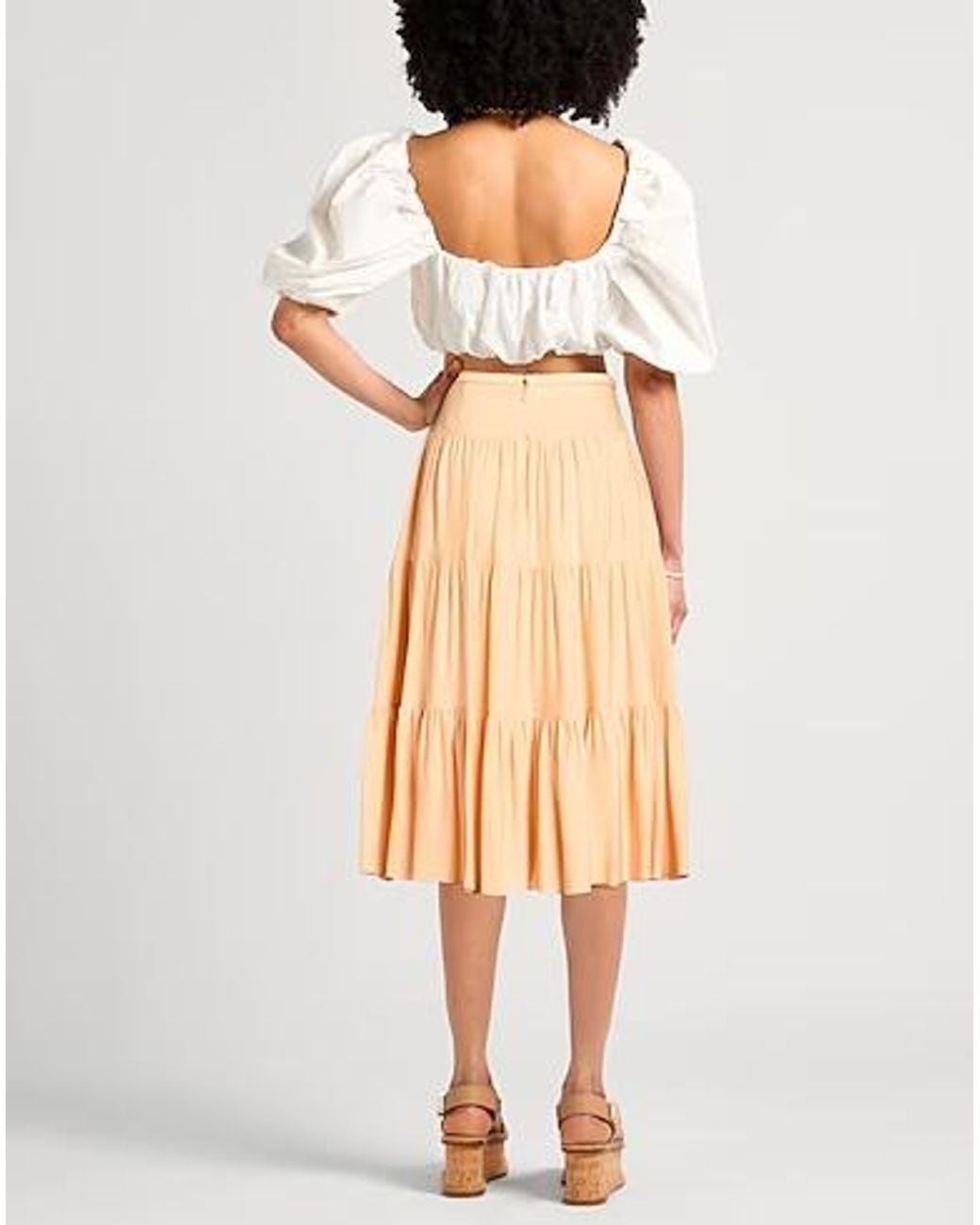 Chloé Orange Pleated Chiffon Midi Skirt