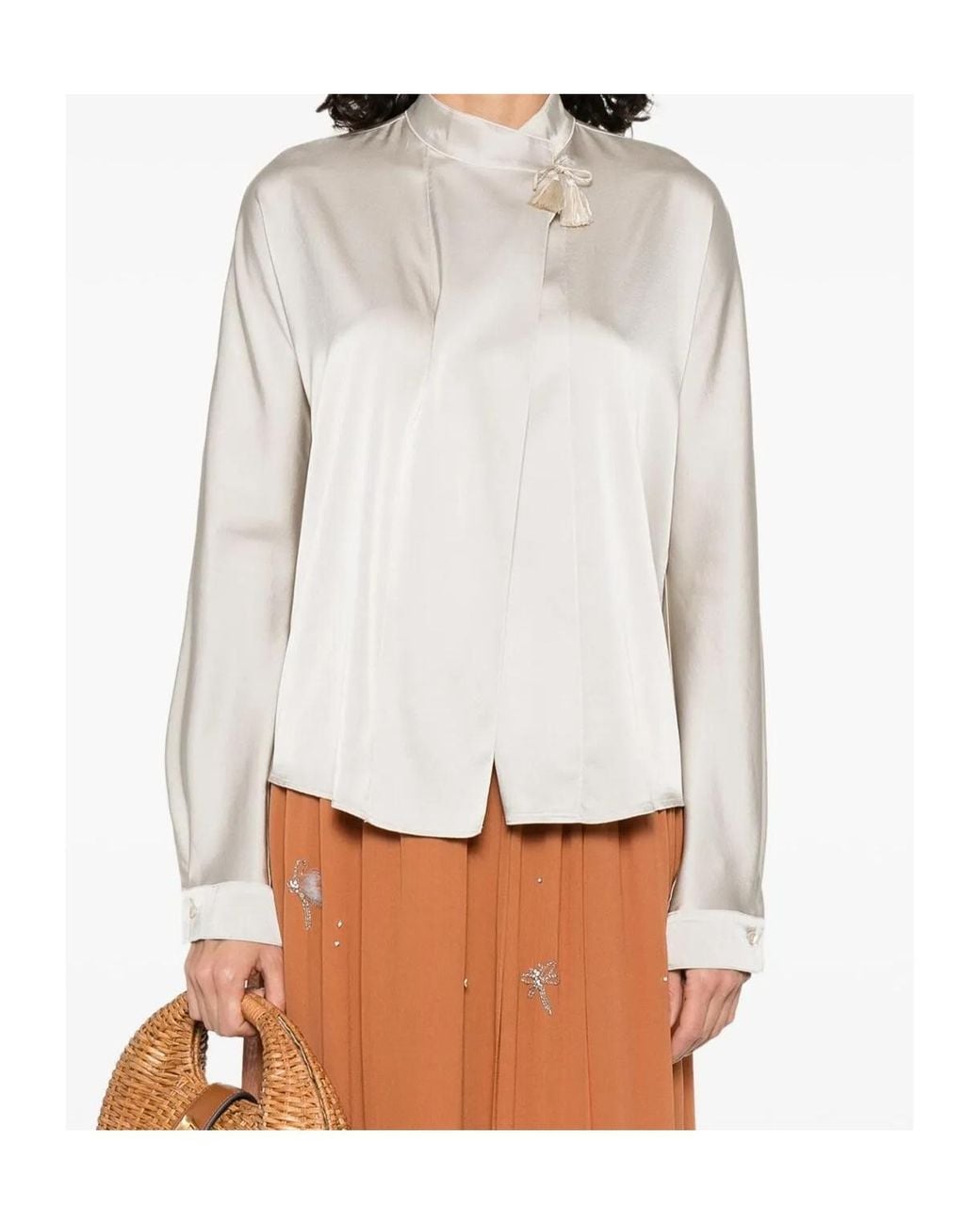 Forte_forte White Kimono Tassel Silk Satin Blouse